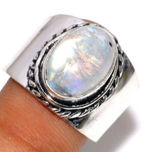 Rainbow Moonstone Gemstone 925 Sterling Silver Handmade Ring